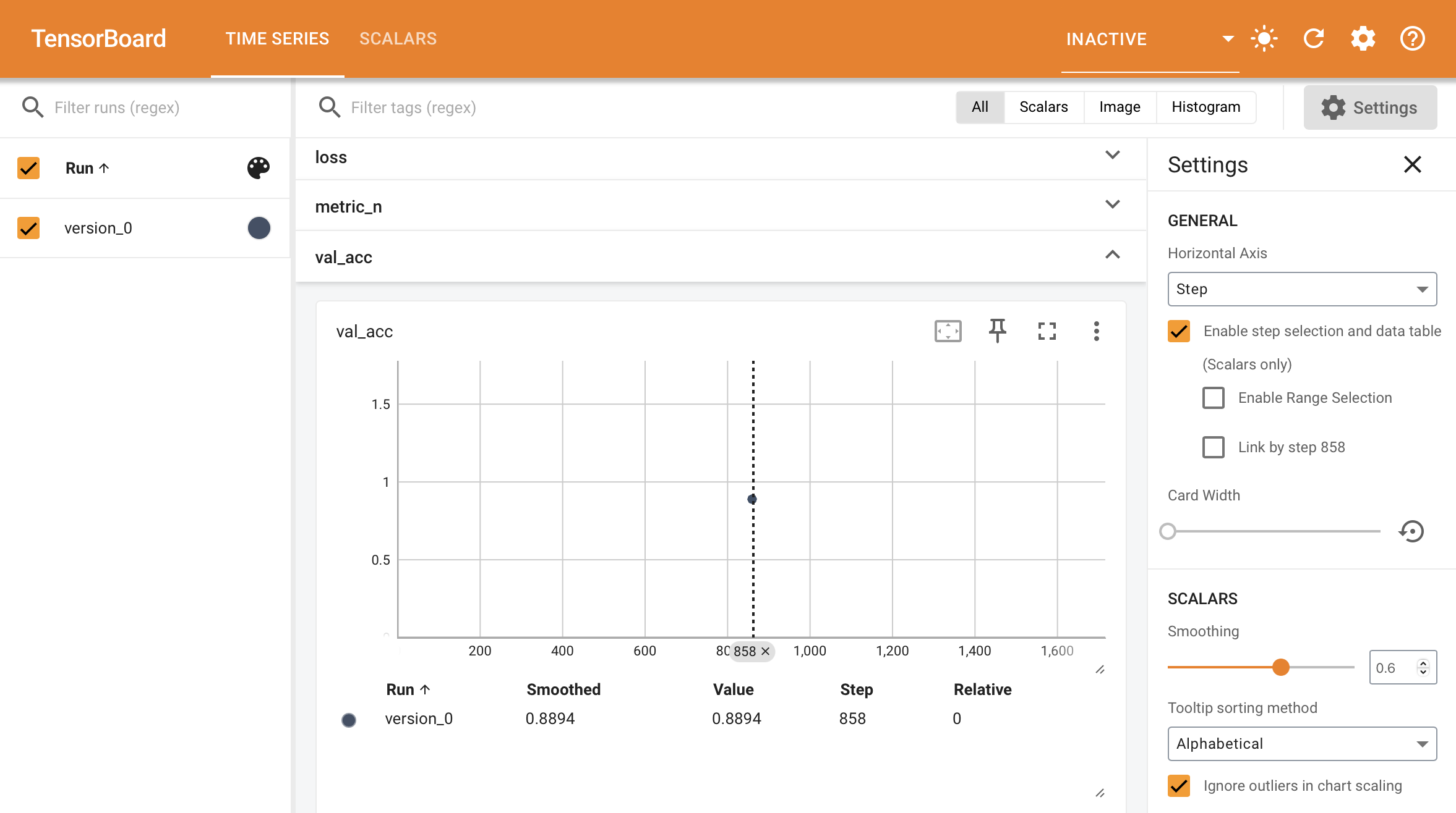 TensorBoard chart of a metric logged with self.log