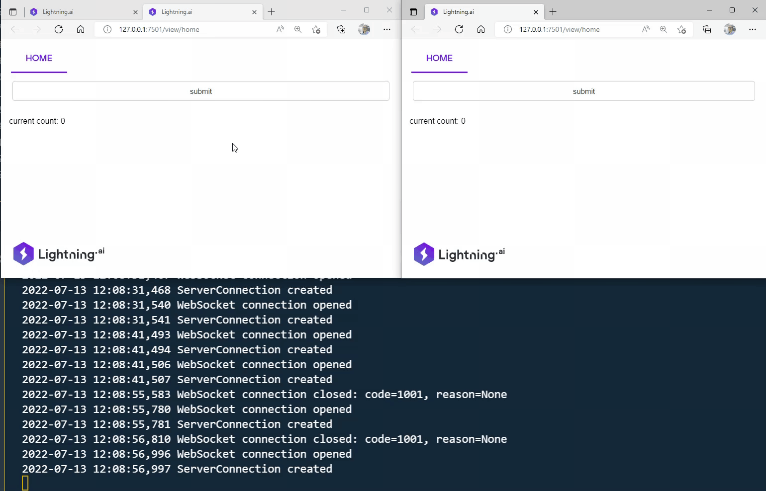 Panel Lightning App updating a counter from the frontend